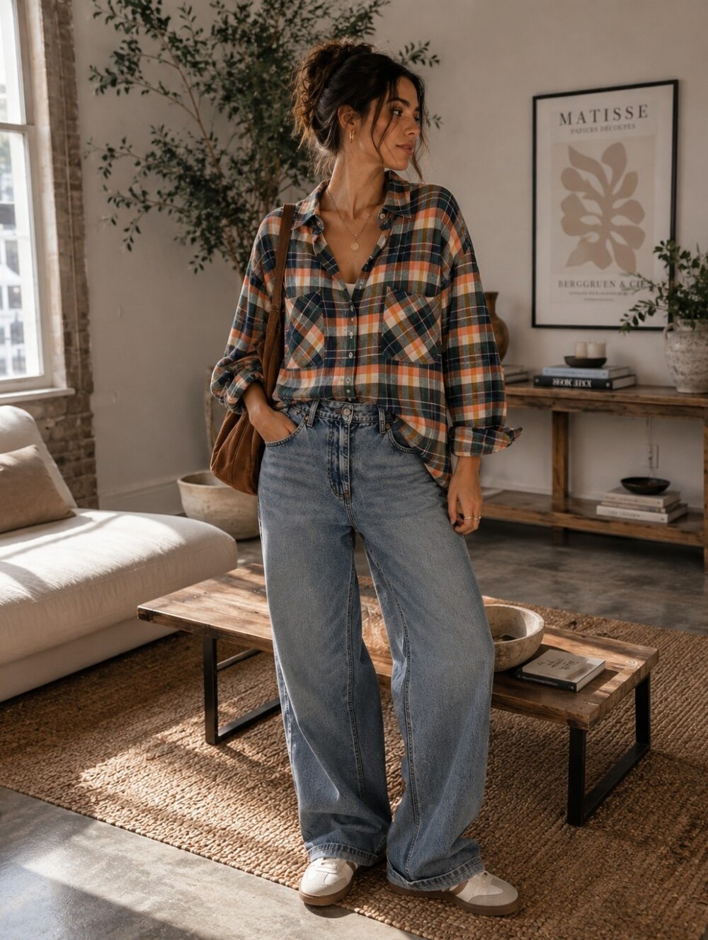 ANTHROPOLOGIE PILCRO Plaidโ Check Top Shirt Women's MEDIUM Flannel Style Pocket